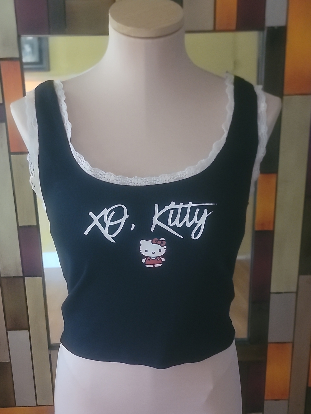 Hello Kitty Forever 21 Black N White Lacey Trim Croptop